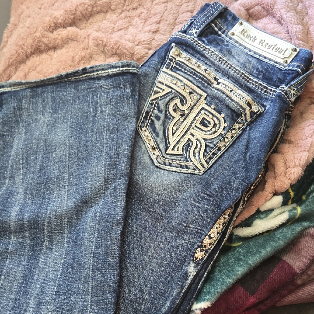 Rock Revival Boot Cut Jeans with Embroidered Pockets